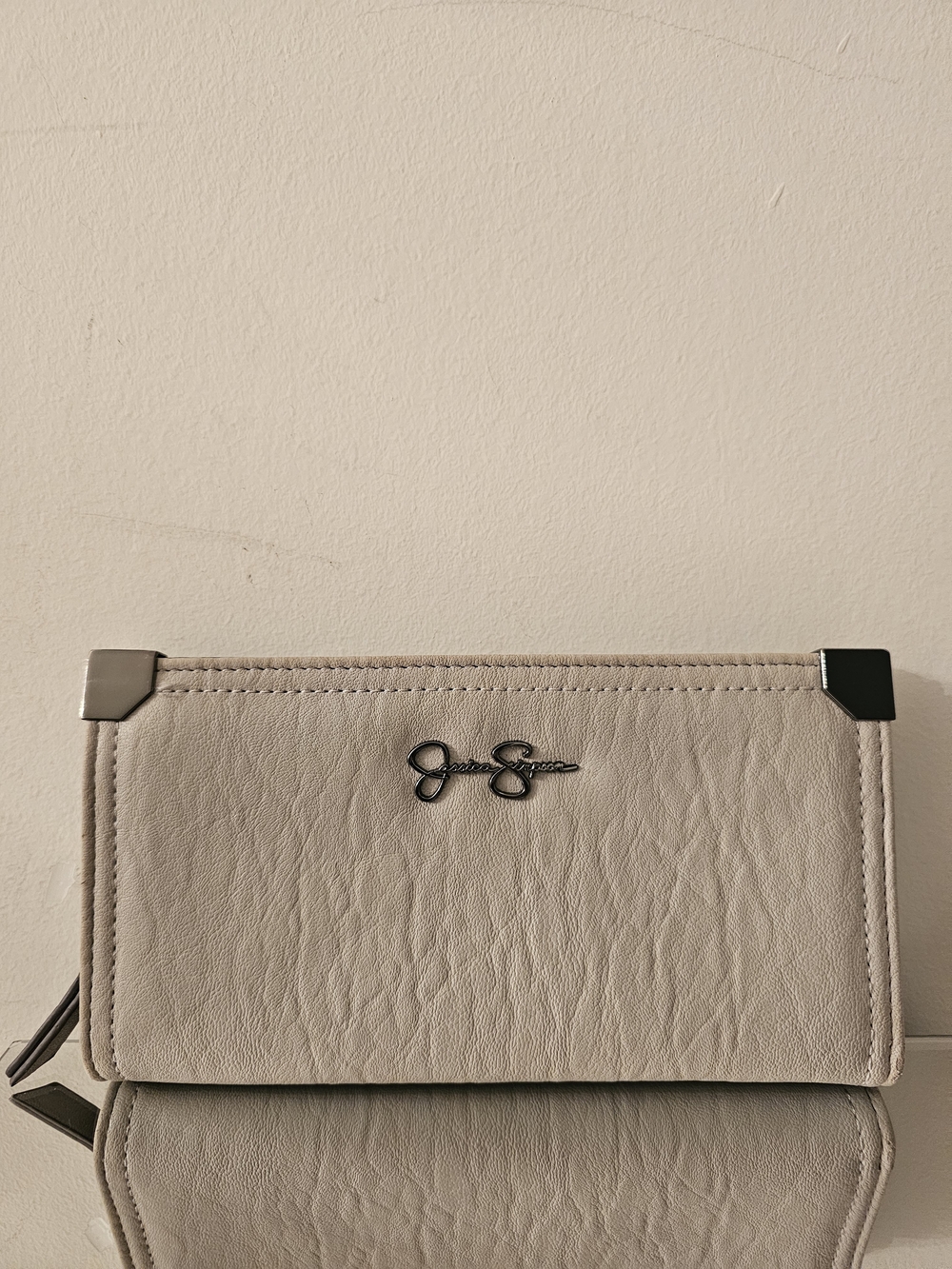 Jessica Simpson Beige Zip-Around Wallet with Silver Accents